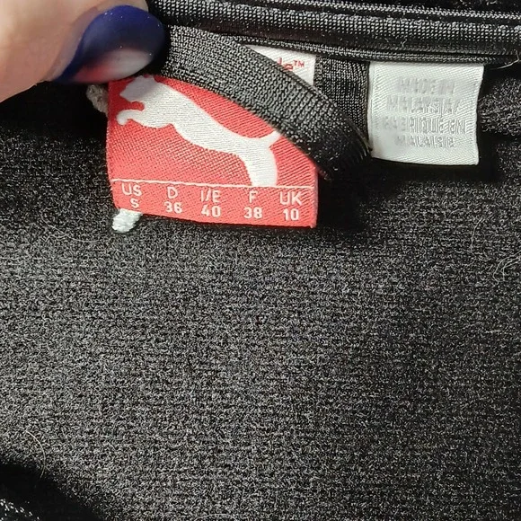 Womens Puma Long Sleeve Athletic Coat Small Black & White Old School Full Zip - Picture 4 of 13